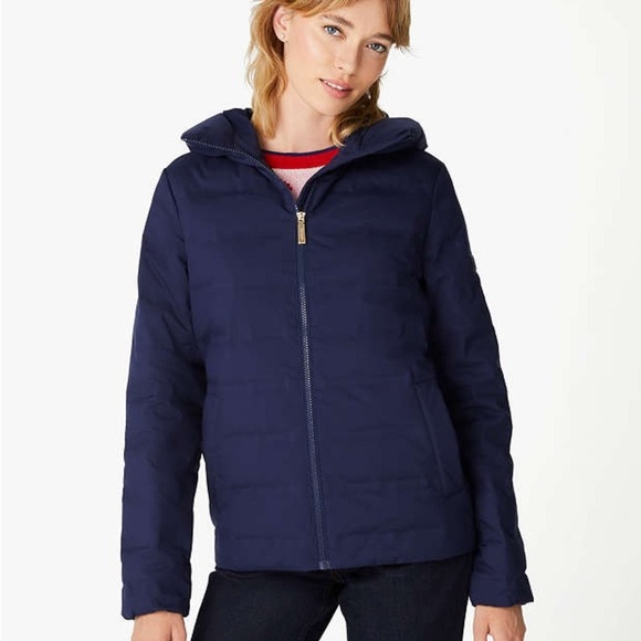 Kate Spade Women's Light Weight Down Hooded Jacket Parisian Navy Size M - Picture 1 of 3